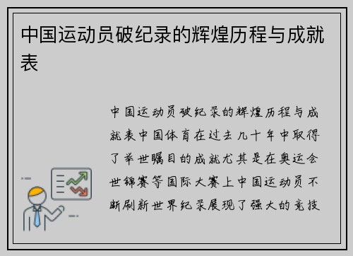 中国运动员破纪录的辉煌历程与成就表